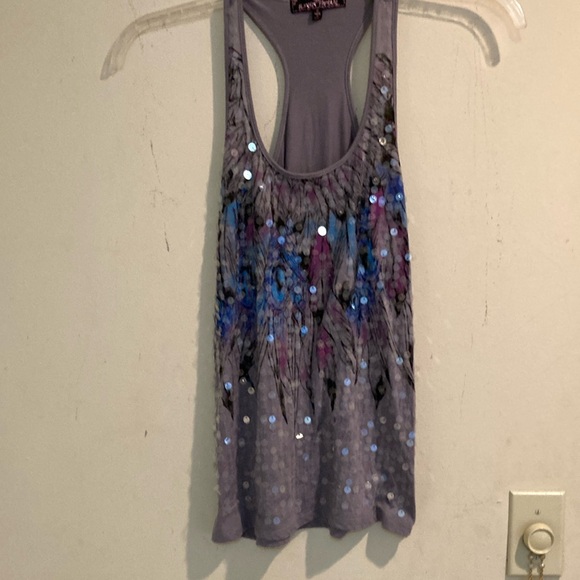 Gray Peacock w/clear sequins Tback tank - Picture 1 of 5